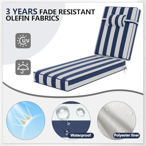 72 x 21 x 4 Inch Olefin Chaise Lounge Cushions, Lounge Chair Cushions - Image 4