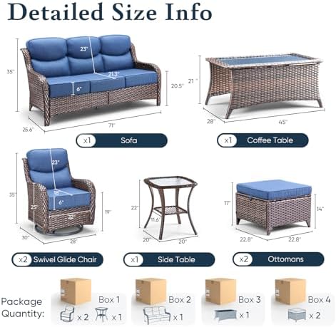 Luxury 6" Thick Cushioned 7 Pieces Patio Furniture Set - Image 2