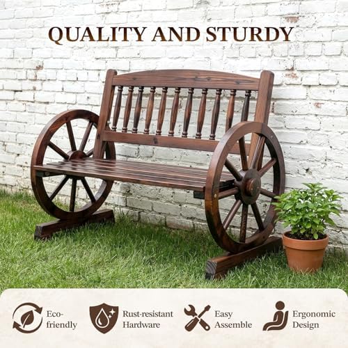 Outvita 41'' Outdoor Wooden Bench, 2-Person Garden Bench Seats, Dark Brown - Image 6