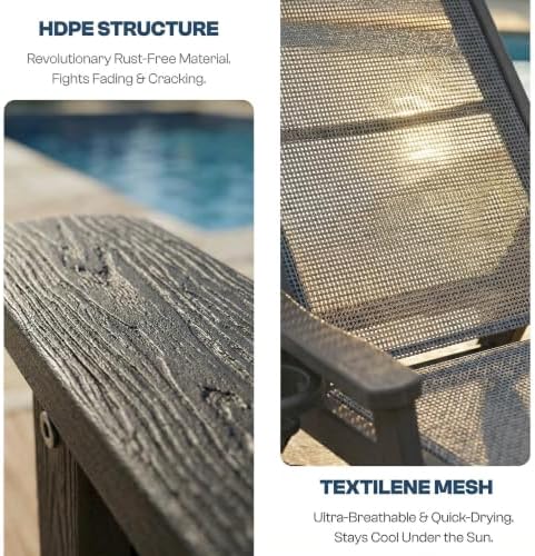 Outdoor HDPE Chaise Lounge Chairs Set of 4, Textilene Pool Loungers - Image 6