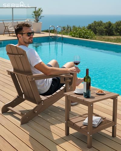 SERWALL 2-Tier HDPE Outdoor Side Tables Set of 2, Weatherproof Rectangular - Image 6