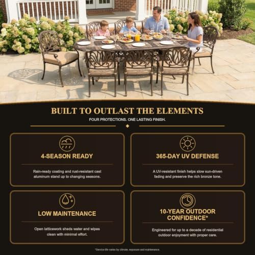 9-Piece Cast Aluminum Outdoor Dining Set Retro Patio Dining Set - Image 4