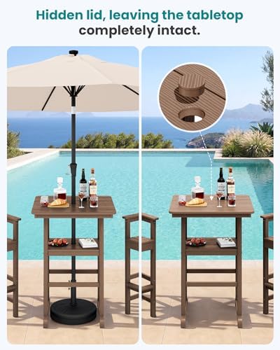 SERWALL 3 Pcs HDPE Bar Height Chairs and Double Layer Pub Table Set - Image 2