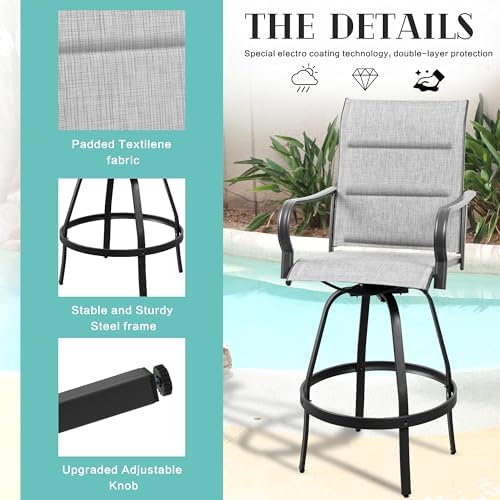 Vongrasig 4 Piece Outdoor Patio Swivel Bar Chairs, All Weather Padded Sling - Image 5