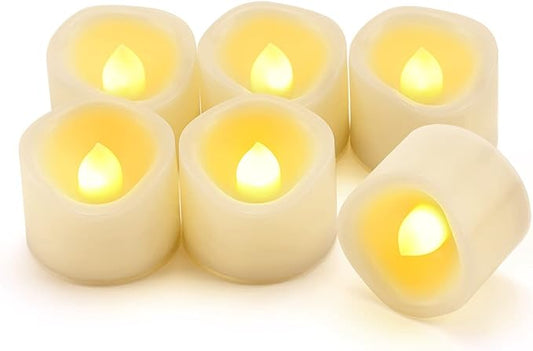 6 Flameless LED Battery Operated Tea Lights with Timer Realistic Flickering Electric Tealight Votive Candles Set Bulk Baptism Wedding Party Decorations Home Decor Centerpieces Batteries Incl.