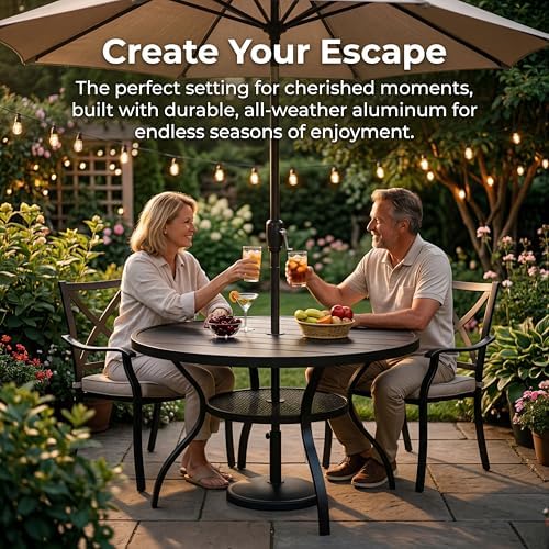 SUNCROWN 42 Inch Round Outdoor Patio Dining Table, All Weather Black Metal - Image 5
