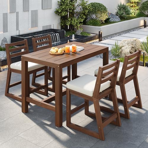5-Pcs Outdoor Bar Table and Chair Set of 4, Rustic Patio Counter Height Bar by JJKFurniture-kevinplus