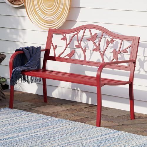 PHI VILLA Outdoor Patio 50 Inches Metal Park Bench by PHIVILLA