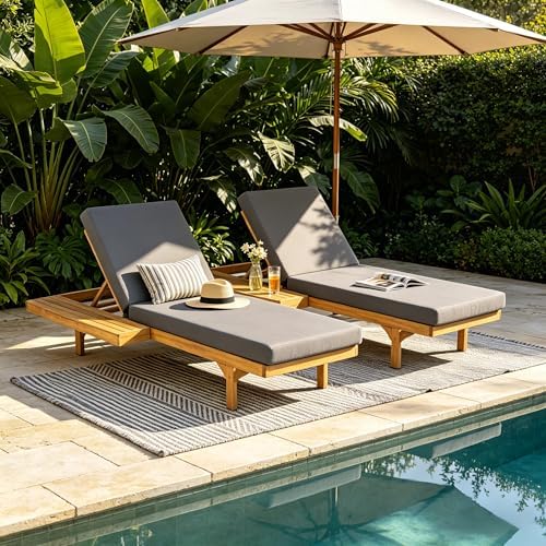 Christopher Knight Home Acacia Wood Chaise Lounge Chair Set of 2, Double/Single - Image 5