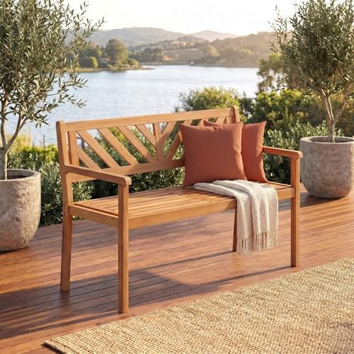 GIANTEX 2-Person Outdoor Bench, Armrests & V-Shaped Backrest, Wooden Garden - Image 7
