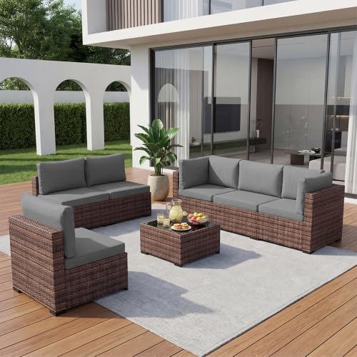 LHBcraft 7 Pieces Outdoor Wicker Rattan Patio Furniture, Outdoor Sectional Set by LHBcraft-US