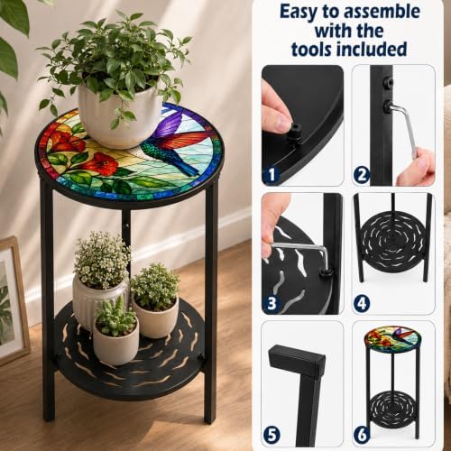 2-Tier Metal Round Side Table Accent Coffee Tables Small Space Corner Plant - Image 4