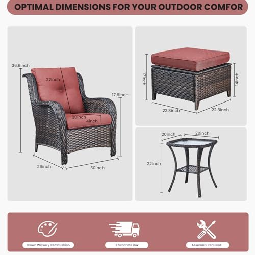 Belord Outdoor Wicker Furniture 5 Pieces Patio Furniture Set Patio Chairs - Image 3