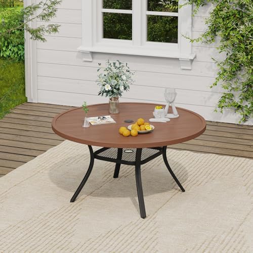 VICLLAX Patio Dining Set, 6 Brown Stackable Chair & 48" Metal Walnut Table - Image 6