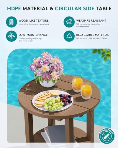 SERWALL Round Adirondack Side Table, 16.5" Double Outdoor Side Table, HDPE - Image 4