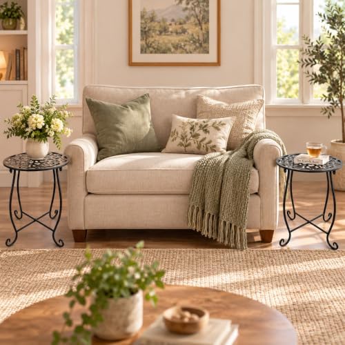 1-Pack Small Metal Plants Stand Indoor Outdoor 10-Inch Round Mini Side Table - Image 7
