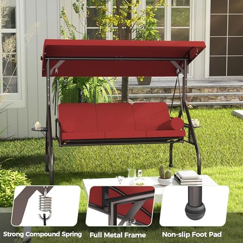 Outdoor 3 in 1 Porch Swing Chair, 3 Seat Patio Swing Glider - Image 4