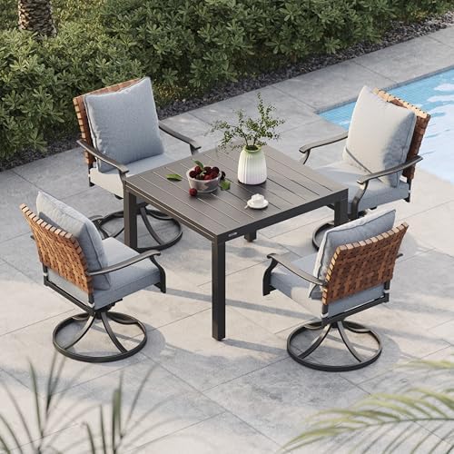 Grand patio 5-Pc Outdoor Swivel Dining Set, 4 Gray Chairs + Table by GrandPatio