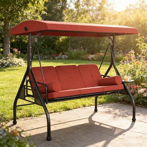Outdoor 3 in 1 Porch Swing Chair, 3 Seat Patio Swing Glider - Image 2