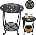 2-Tier Metal Round Side Table Black Accent Coffee Tables Small Space Corner by Unknown