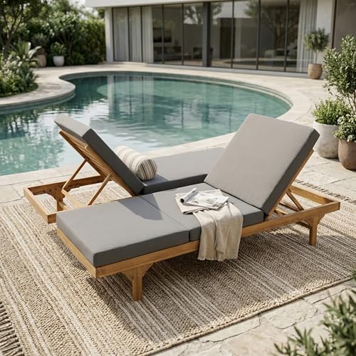 Christopher Knight Home Acacia Wood Chaise Lounge Chair Set of 2, Double/Single - Image 4