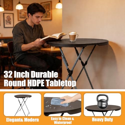 GUAGUA 32inch Folding Cocktail Tables, Bar Height, 2 Pack Brown - Image 3