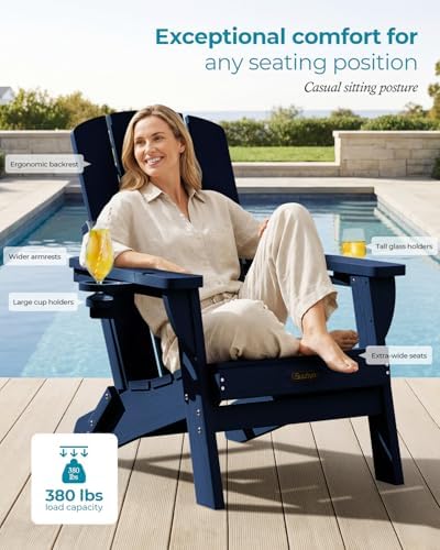 Folding Adirondack Chairs Set of 2, 2 Cup Holders, Tibetan Blue - Image 3