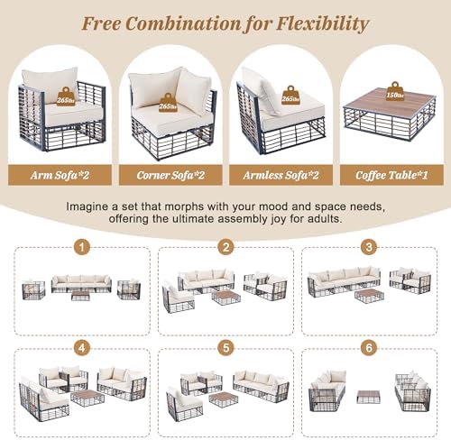 Modern Minimalist 7-Piece Metal Patio Sectional Sofa Set, All-Weather Garden - Image 7