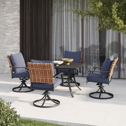 Grand patio 5-Pc Outdoor Swivel Dining Set, 4 Blue Chairs + Table - Image 2
