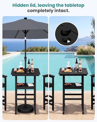 SERWALL 3 Pcs HDPE Bar Height Chairs and Double Layer Pub Table Set - Image 2