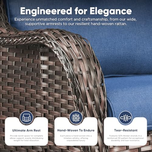 7 Piece Wicker Patio Furniture Set, Outdoor Swivel Rocker Chairs Set of 2 - Image 5