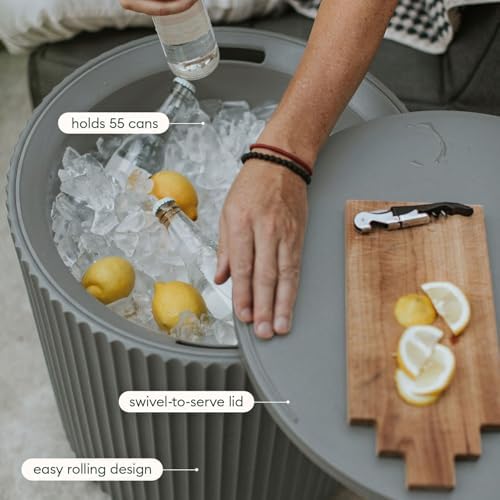 Veradek 21in Outdoor Cooler Side Table, Stone-Plastic Composite, Weather - Image 6