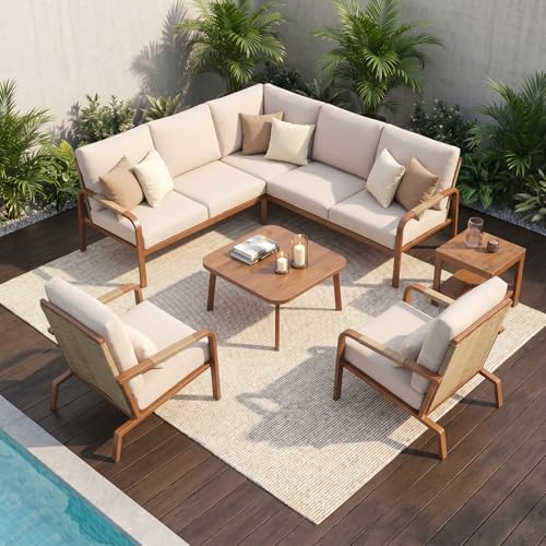 5 Piece L-Shaped Outdoor Sectional Sofa Patio Conversation Set by Yurdafy