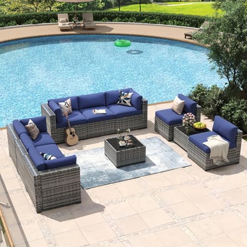 Aoxun 10 Piece Patio Furniture Set Wicker Rattan Patio Conversation Set - Image 3