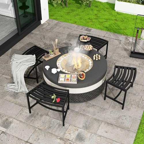 Metal Outdoor Curved Fire Pit Bench Set of 4, Fire Pit Seating Waterproof - Image 2