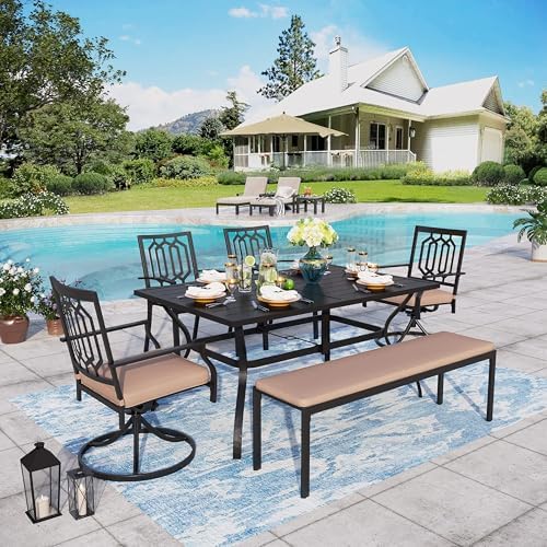 Sophia & William 6 Pcs Patio Dining Set, Swivel&Fixed Patio Chairs&Bench by SophiaWilliam
