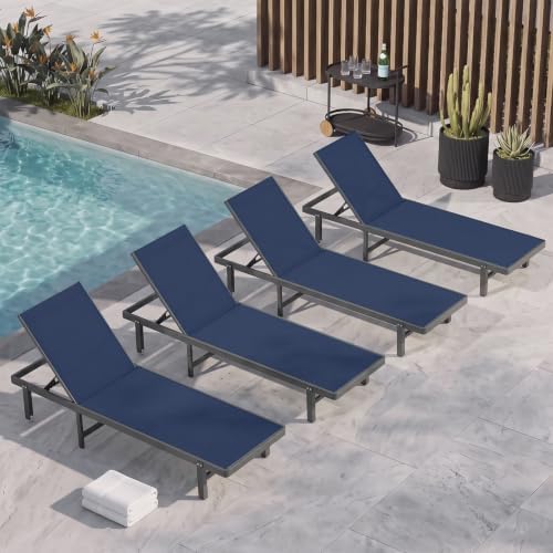 Outdoor Lounge Chair Set of 4, Aluminum Pool Lounge Chairs by Oasbira