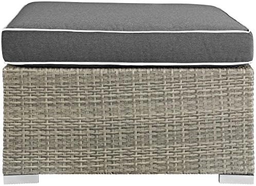 Modway Repose Wicker Rattan Outdoor Patio Ottoman wth Cushions in Light Gray - Image 2