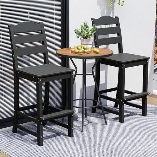 Tangkula Patio HDPE Barstool, Outdoor High Top Bar Chair w/Backrest & Footrest - Image 2