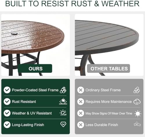 41" Round Outdoor Dining Table Metal Patio Table Brown Top - Image 5