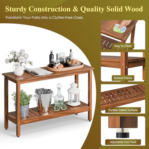 SUPER DEAL 2-Tier Solid Wood Side Table, Outdoor Console Table - Image 4