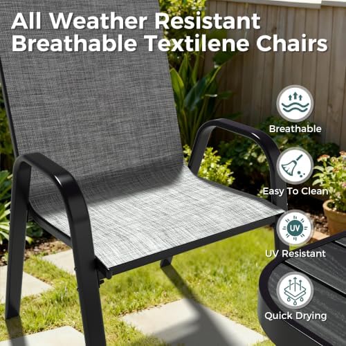 Pamapic Outdoor Dining Sets for 9, Rectangular Steel Slat Table - Image 5