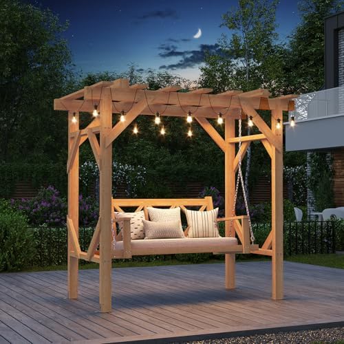 Aoxun 5 FT Cedar Wood Porch Swing, Outdoor Pergola Swing - Image 2