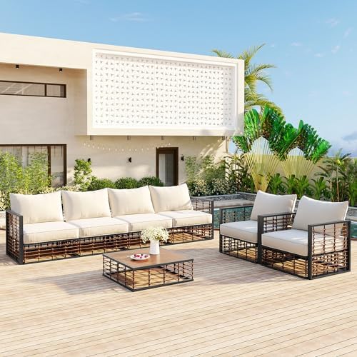 Modern Minimalist 7-Piece Metal Patio Sectional Sofa Set, All-Weather Garden by Brabrety
