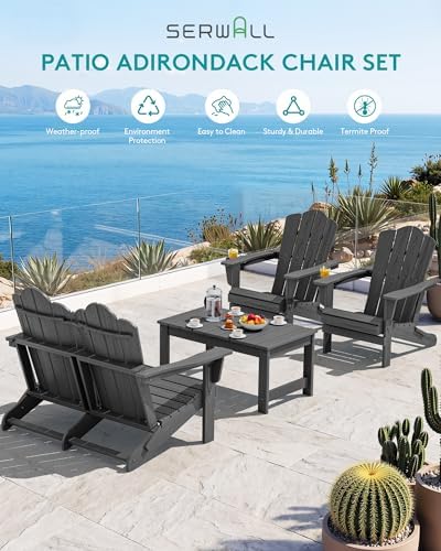 SERWALL 4-Pc HDPE Adirondack Set, 2 Chairs, 1 Bench & 1 Coffee Table - Image 4