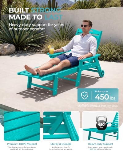 Ciokea Outdoor Chaise Lounge Chair Set of 2, Patio Lounge Chairs - Image 5