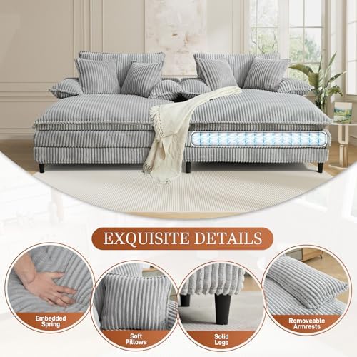 Rophefx 101" Double Chaise Lounge, Adjustable Corduroy Sofa Bed - Image 4