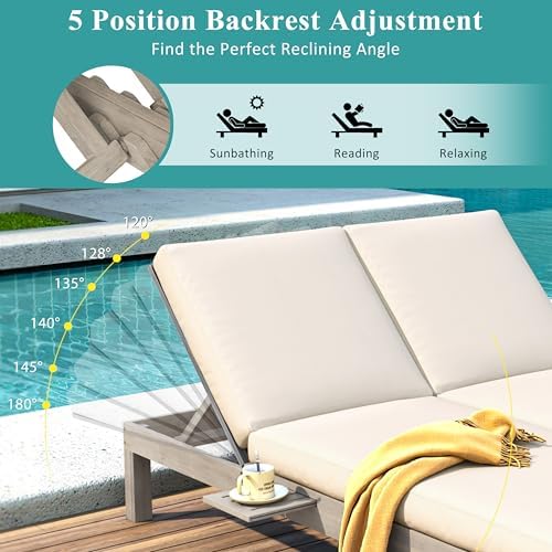 52" Double Chaise Lounge Outdoor, 2-Person Patio Daybed - Image 3