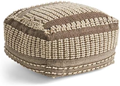GDFStudio Boho Wool and Cotton LargePouf Ottoman Foot Stool by GDFStudio