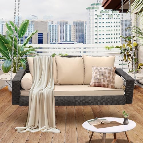 3-Person Hanging Porch Swing, Outdoor Wicker Swing - Image 6